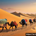 카라칼파크스탄과 카자흐스탄의 관계 - **Prompt:** "A vibrant scene depicting an ancient Silk Road caravan making its way through a vast, a...